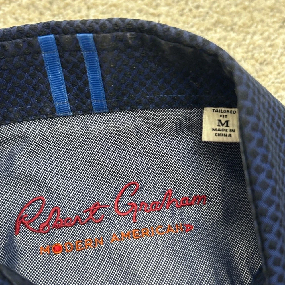 Robert Graham Button Up Shirt Size Medium Navy‎ Blue Geometric Tailored Fit